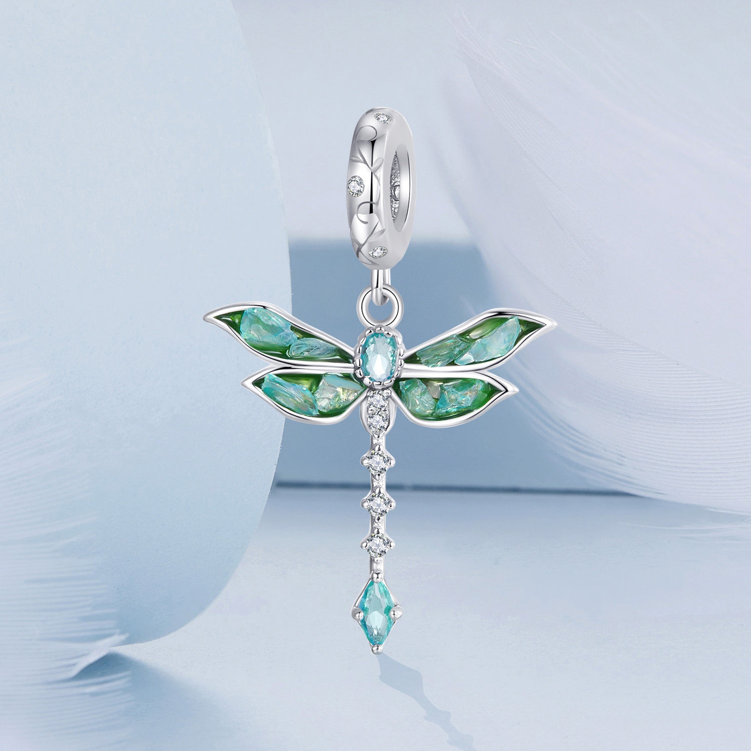 Green Dragonfly 925 Sterling Silver Dangle Charm Pendant