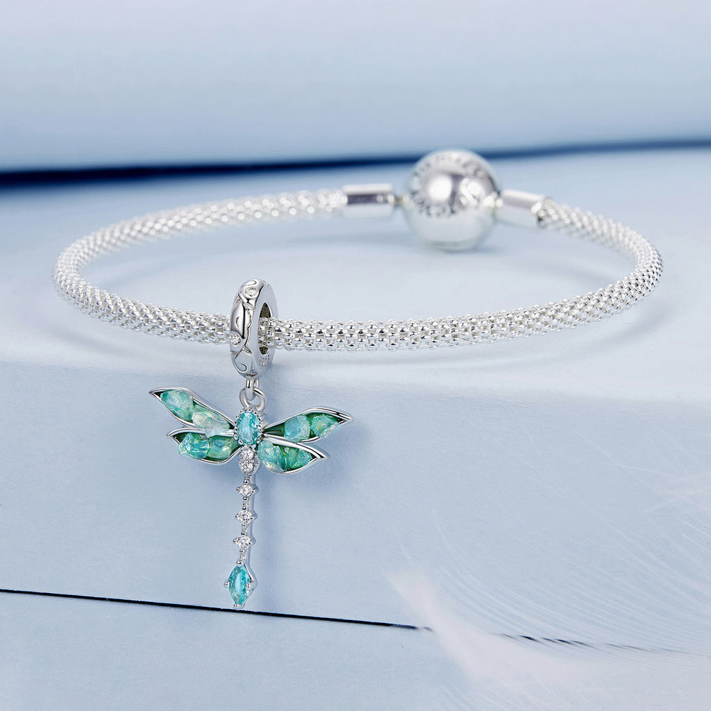Green Dragonfly 925 Sterling Silver Dangle Charm Pendant
