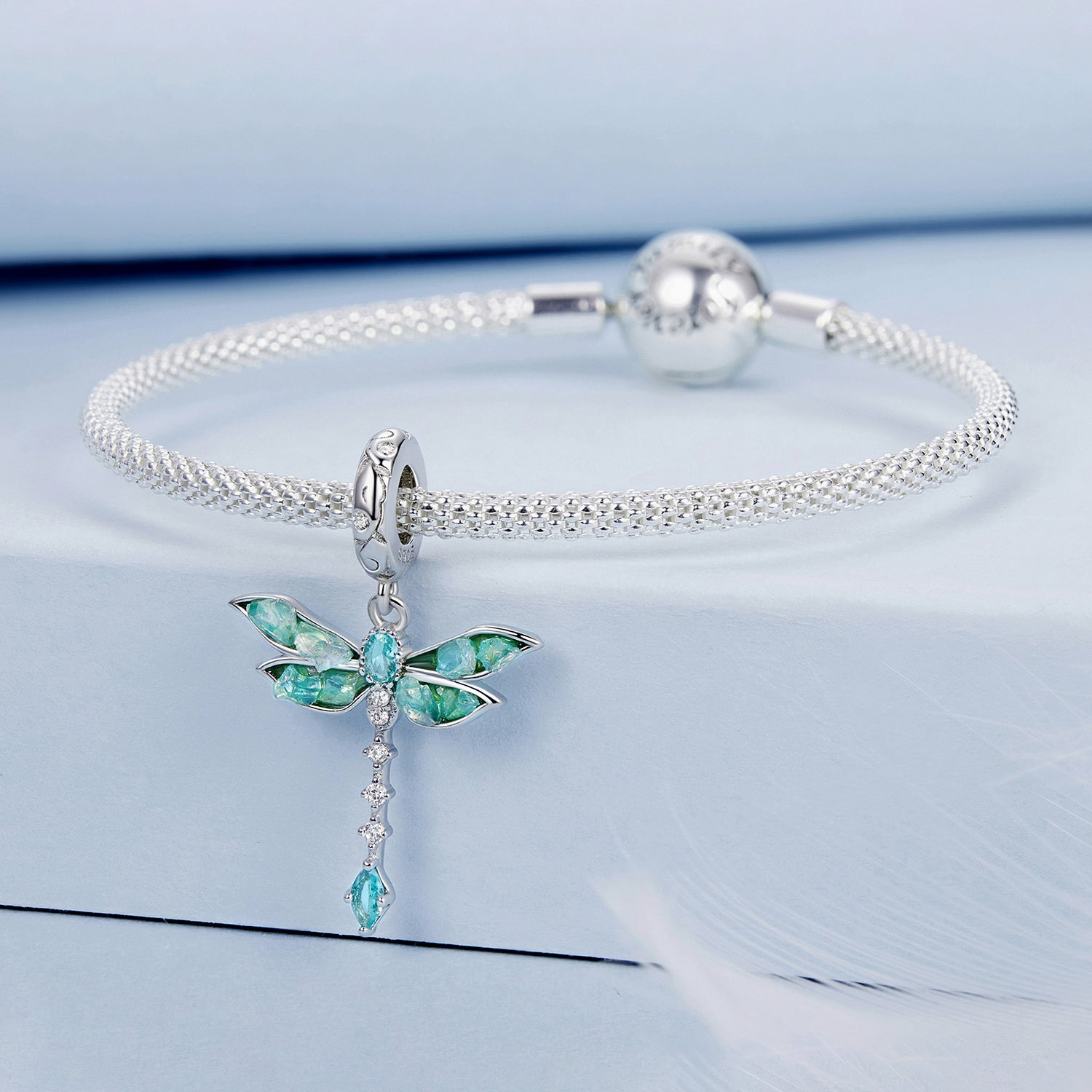 Green Dragonfly 925 Sterling Silver Dangle Charm Pendant