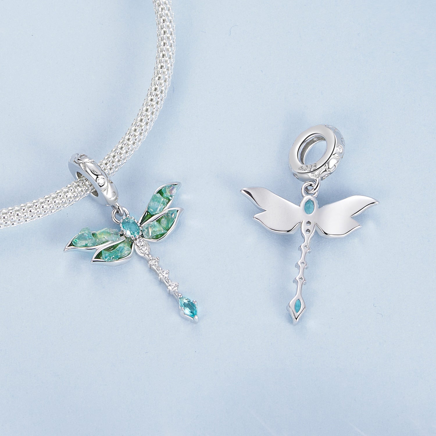 Green Dragonfly 925 Sterling Silver Dangle Charm Pendant