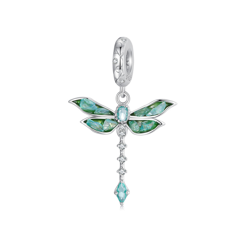 Green Dragonfly 925 Sterling Silver Dangle Charm Pendant