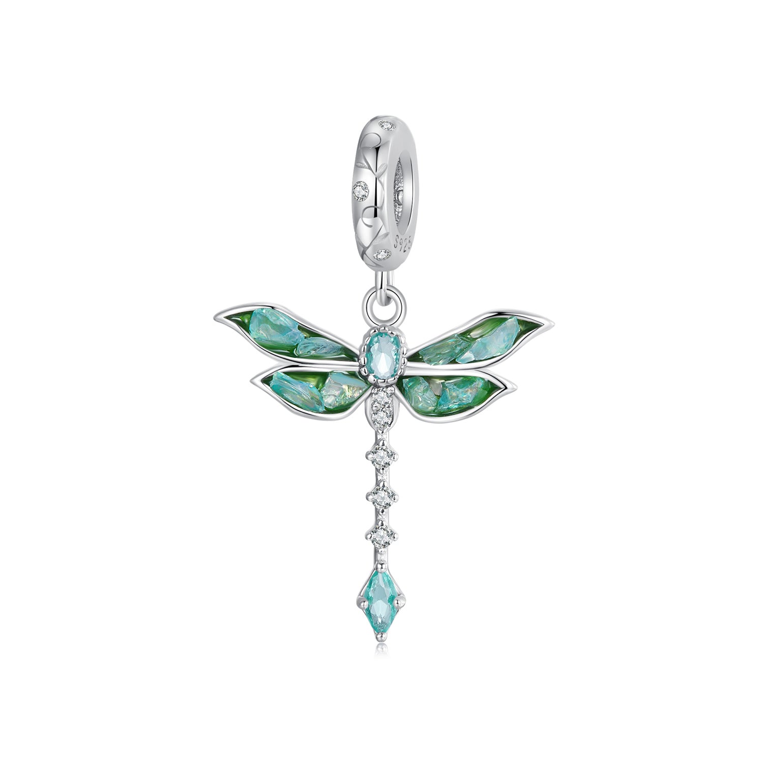 Green Dragonfly 925 Sterling Silver Dangle Charm Pendant