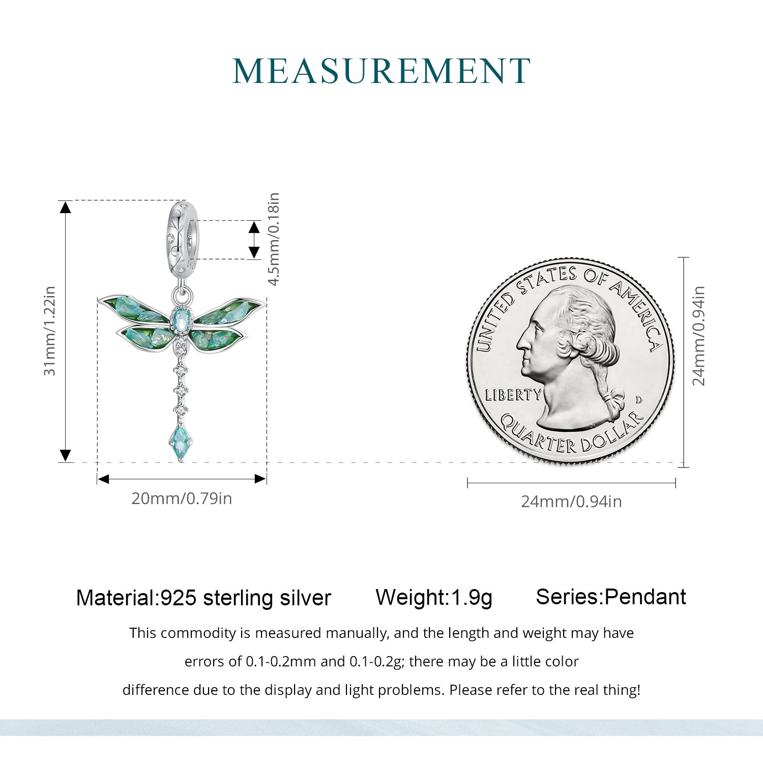 Green Dragonfly 925 Sterling Silver Dangle Charm Pendant