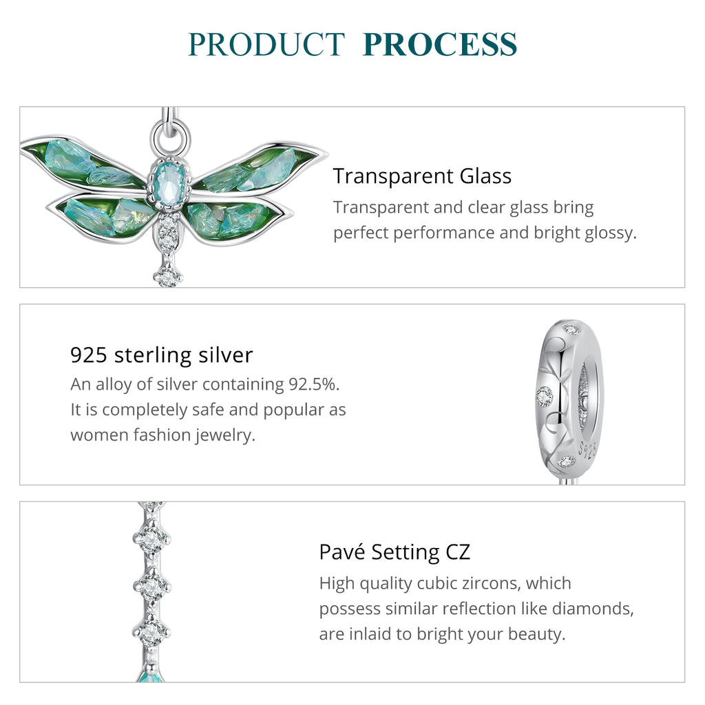 Green Dragonfly 925 Sterling Silver Dangle Charm Pendant